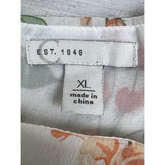 Cato Women Size XL Cream Peach Green Floral Square Neck Blouse Top Cottage Fairy - Picture 4 of 8